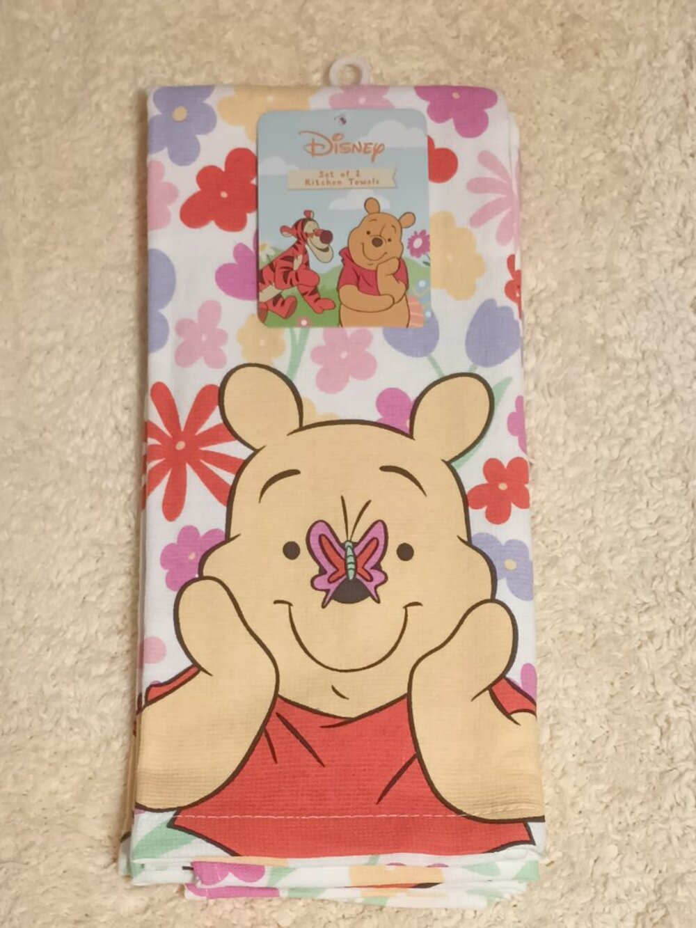 NWT ~ Disney's Winnie the Pooh, a Spring Themed Kitchen Towel Set, 16" X 28"